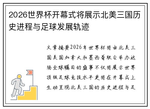 2026世界杯开幕式将展示北美三国历史进程与足球发展轨迹